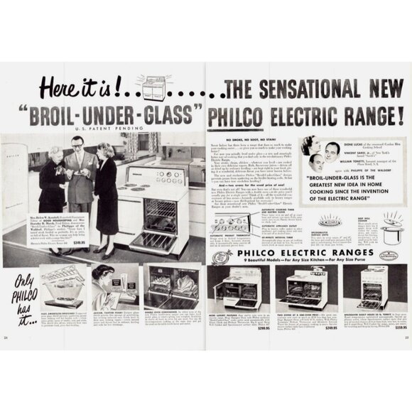 1950 Philco Stove Electric Range 2 Page Vintage Print Ad Sexist 50s Wall Art - Picture 1 of 4